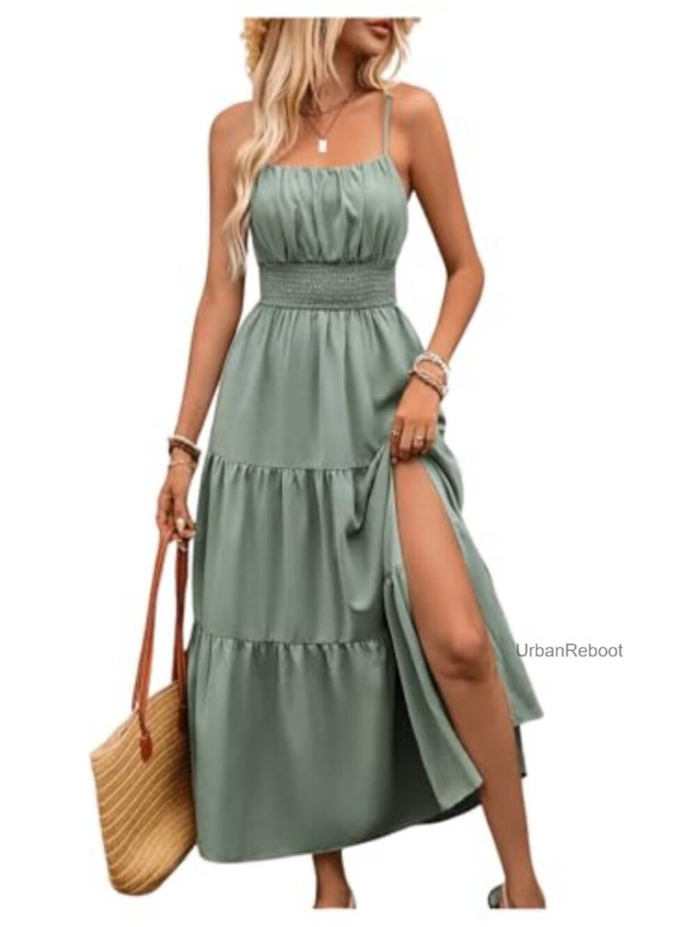 Boho Sleeveless Split Hem Maxi Dress Summer Vacation A-Line